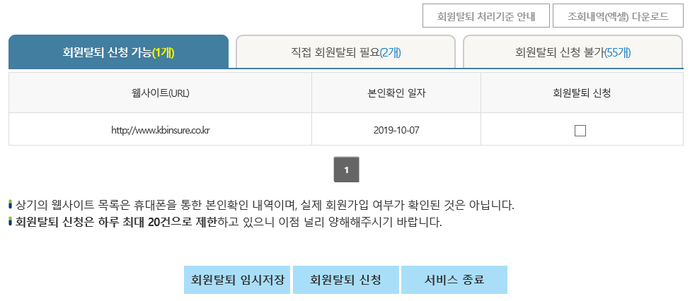 웹사이트 목록 중 회원탈퇴 지원이 필요한 대상을 선택해주세요
